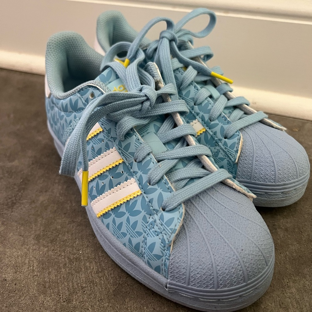 Adidas Blue and Yellow Sneakers with Iconic Shell Toe